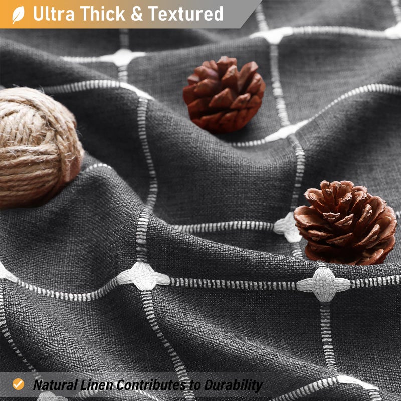 BTTN Charcoal Grey Boho Shower Curtain - Linen Rustic Heavy Duty Fabric Shower Curtain Set with Tassel  Farmhouse Bohemian Vintage Country Thick Cloth Shower Curtains for Bathroom - Gray - 72x72 - Image 2