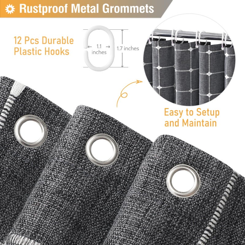 BTTN Charcoal Grey Boho Shower Curtain - Linen Rustic Heavy Duty Fabric Shower Curtain Set with Tassel  Farmhouse Bohemian Vintage Country Thick Cloth Shower Curtains for Bathroom - Gray - 72x72 - Image 4