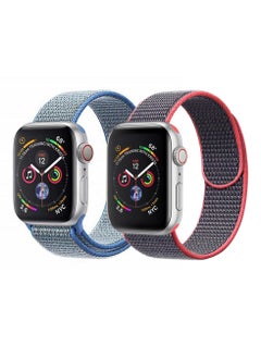 Nylon Sport Loop Band Strap 40/44/41/45mm For Apple Watch Series Electric Pick Strap with Tahoe Blue Strap(set of 2)
