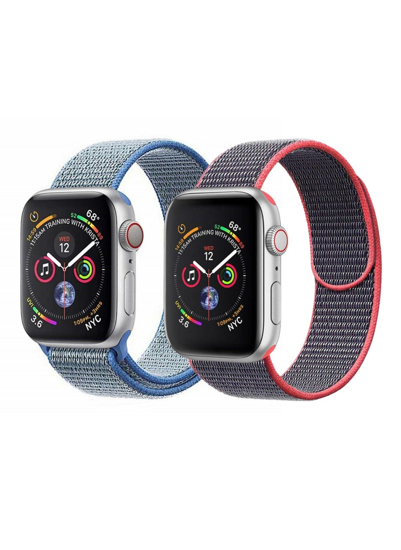YOMNA - Nylon Sport Loop Band Strap 40/44/41/45mm For Apple Watch Series Electric Pick Strap with Tahoe Blue Strap(set of 2) - Image 1