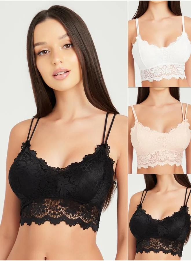 Styli Styli Pack of 3 - Padded Non Wired All Lace Double Strap Bralette
