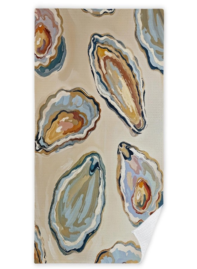 JINYO Oyster Beach Kitchen Towels, Coastal Kitchen Towels, Nautical Hand Towels for Bathroom, Beach Themed Gifts Dish Towels Tea Towels, Beach Kitchen Bathroom Decor, 16x24 Inch - Image 1
