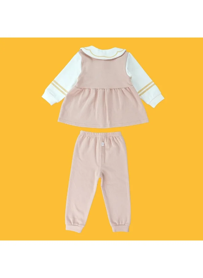 LITTLE SURPRISE BOX 2pcs Peach Scalloped Long Frock style Top with matching full Pants-12-18M