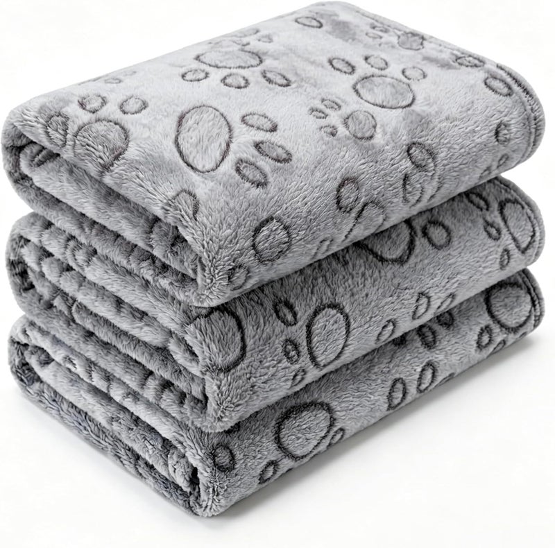 CADONO 1 Pack 3 Blankets Super Soft Fluffy Premium Fleece Pet Blanket Flannel Paw Printed Throw for Dog Puppy Cat (Medium 30x20'', Grey) - Image 1