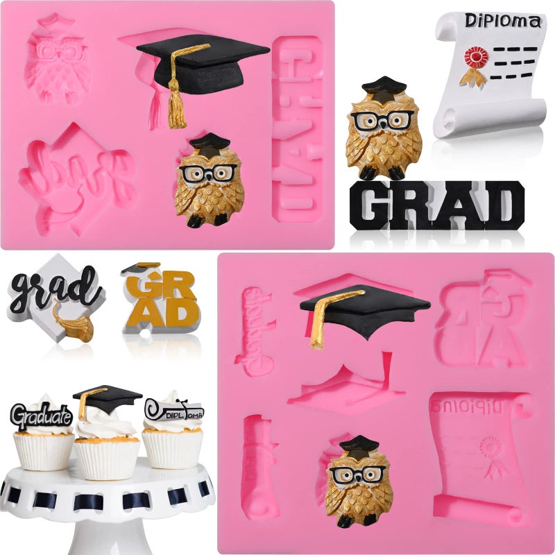 Graduation Molds Silicone Graduation Fondant Molds With Owl Grad Cap Diploma Scroll Silicone Molud For Chocolate Candy Cookie Cupcake Cake Decoration for 2025 Graduation Celebration