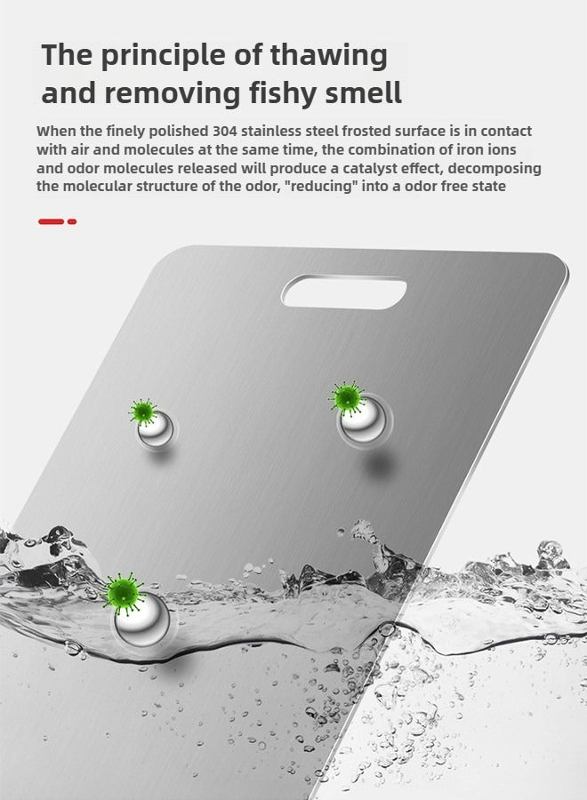 هايدو لوح تقطيع من الفولاذ المقاوم للصدأ 304 للمطبخ، للحوم، الفواكه، المعجنات، البيتزا، الجبن، والخضروات، لوح تقطيع معدني لمنع الانزلاق من الجانبين، لوح عجين (39 * 28 سم) - Image 2