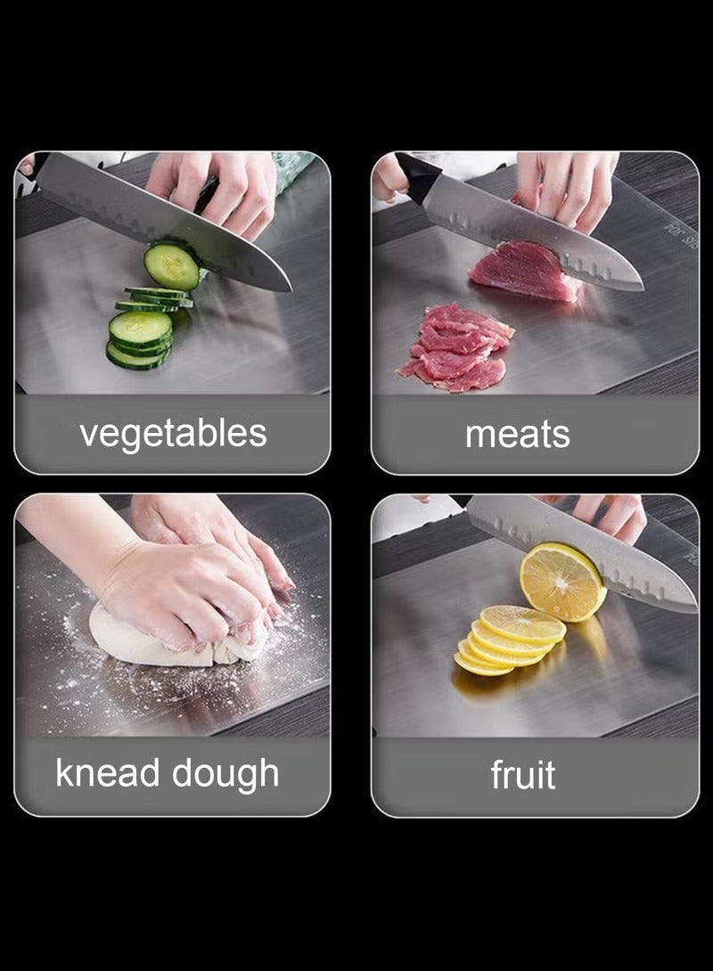 هايدو لوح تقطيع من الفولاذ المقاوم للصدأ 304 للمطبخ، للحوم، الفواكه، المعجنات، البيتزا، الجبن، والخضروات، لوح تقطيع معدني لمنع الانزلاق من الجانبين، لوح عجين (39 * 28 سم) - Image 5