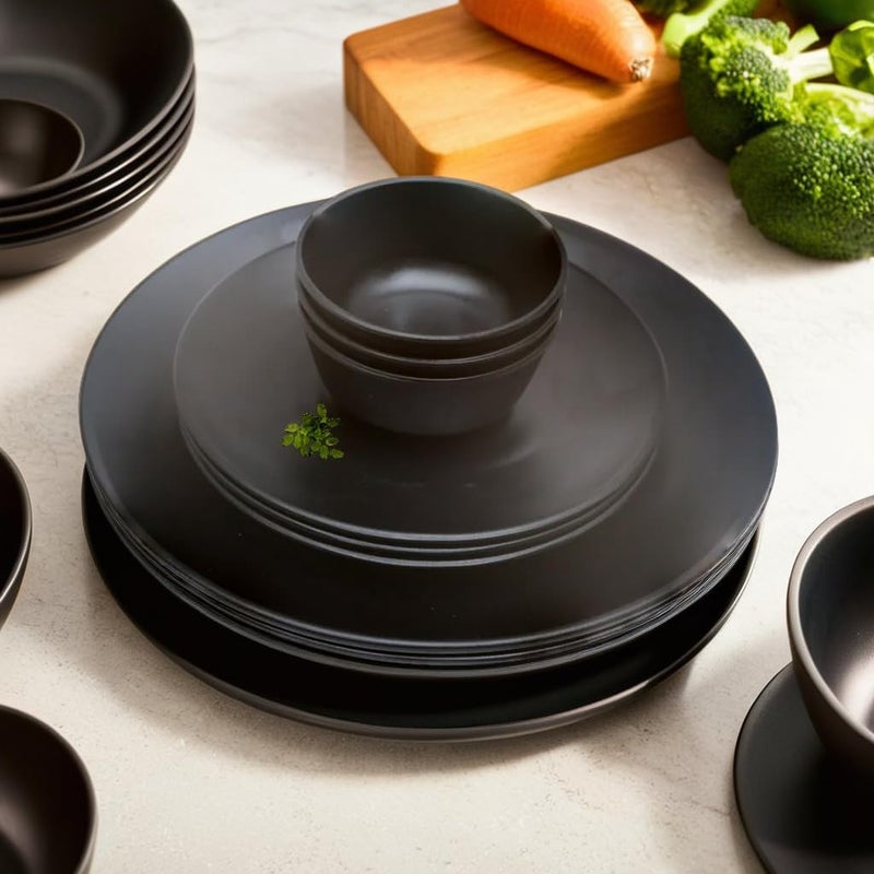 Amar Industries Melamine Dinner Set Crockey for Dining Gifting Unabreakable Matte Black Spiral Design Full Plates Half Plates with Bowl Serve 3 Set of 9 - Image 1