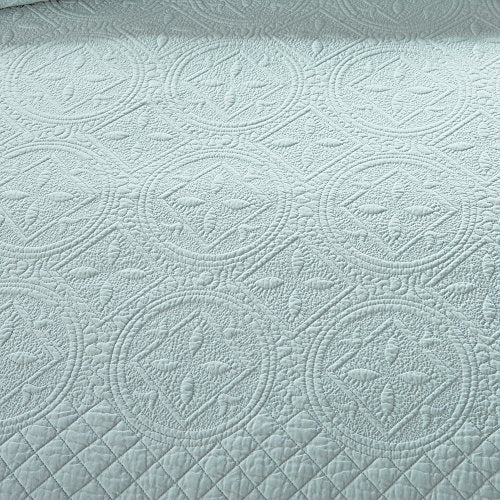 Calla Angel Sage Garden Luxury Pure Cotton Quilt, King, Light Aqua - Image 3