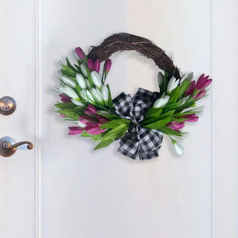 Tulip Wreath Artificial Flower Wreath Silk Cloth Rattan Ribbon Realistic Lifelike Decoration Suitable for Weddings Parties Home Office - Image 4