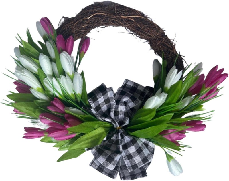 Tulip Wreath Artificial Flower Wreath Silk Cloth Rattan Ribbon Realistic Lifelike Decoration Suitable for Weddings Parties Home Office - Image 1