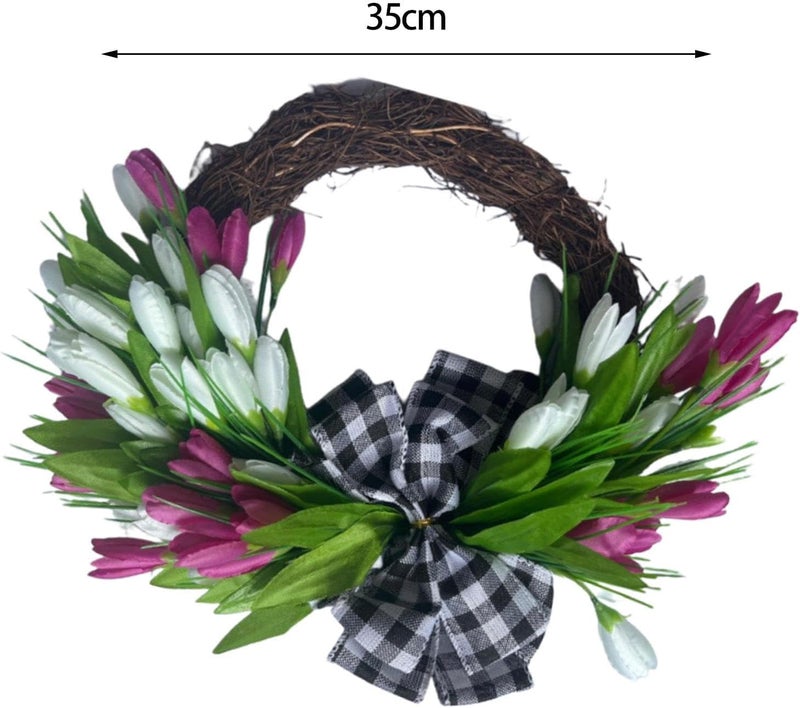 Tulip Wreath Artificial Flower Wreath Silk Cloth Rattan Ribbon Realistic Lifelike Decoration Suitable for Weddings Parties Home Office - Image 3