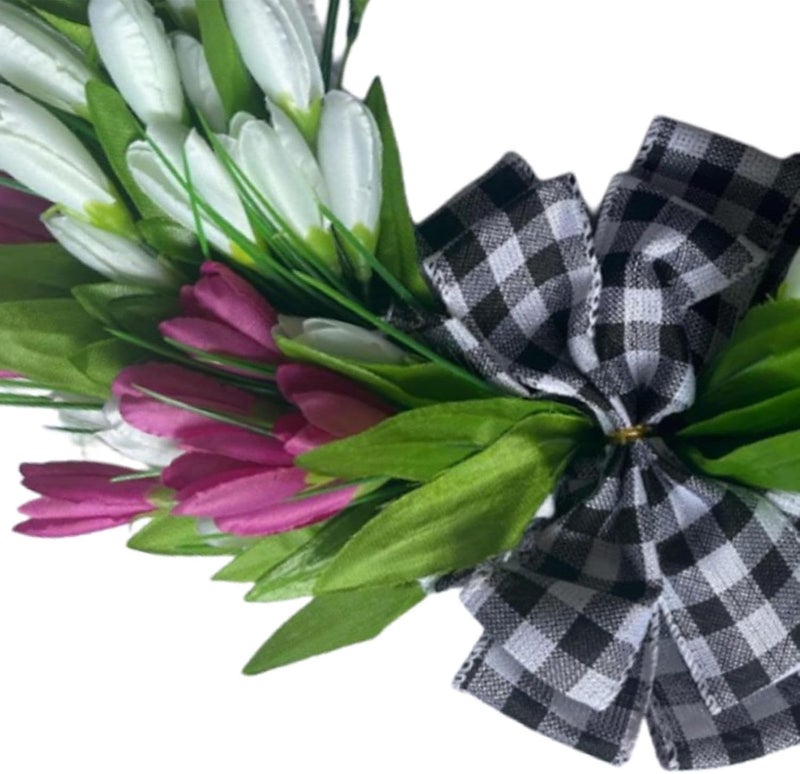 Tulip Wreath Artificial Flower Wreath Silk Cloth Rattan Ribbon Realistic Lifelike Decoration Suitable for Weddings Parties Home Office - Image 2