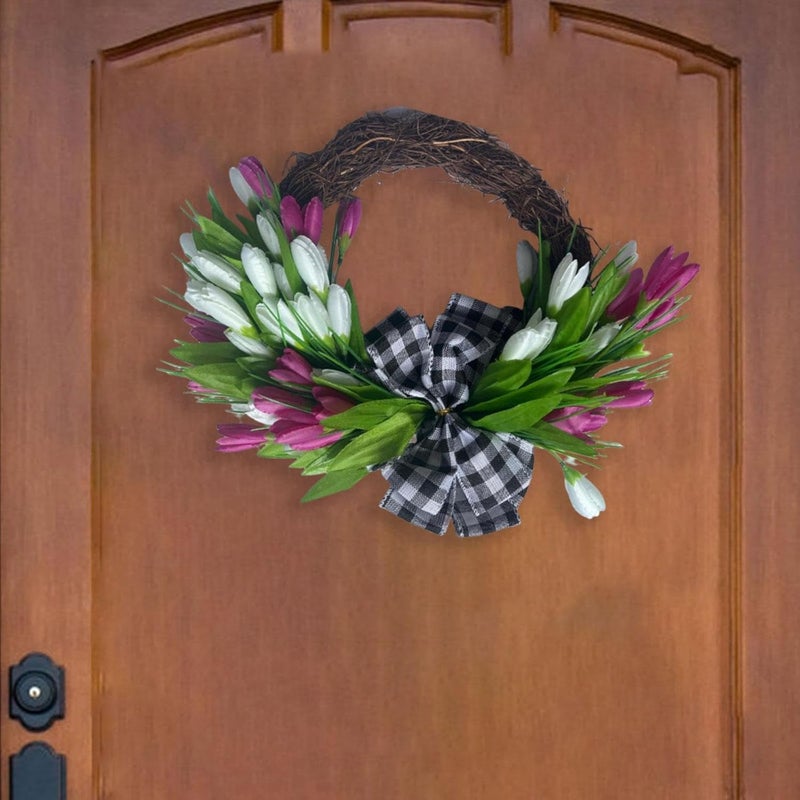 Tulip Wreath Artificial Flower Wreath Silk Cloth Rattan Ribbon Realistic Lifelike Decoration Suitable for Weddings Parties Home Office - Image 5