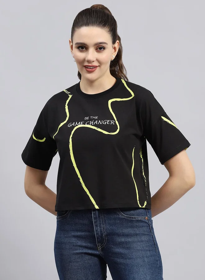 Rock.it Rock.it Women Black Slogan Printed Short Sleeve Top