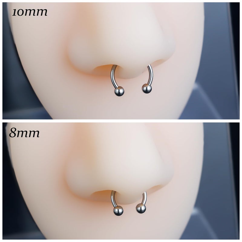 Vsnnsns 16G Septum Rings Piercing Jewelry 316L Stainless Surgical Steel Horseshoe Septum Nose Rings Snake Bite Lip Ring Daith Rook Earrings Smiley Piercing Jewelry for Women Men 8MM 16 Gauge Silver - Image 4