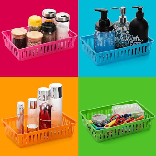 DEAYOU 16 Pack Classroom Storage Baskets Bins, Small Plastic Organizer Basket, Colorful Storage Trays, Crayon Pencil Containers for Paper, Desk, Shelf, Home School Office, 10.2" L x 6.5" W x 2.4" H - Image 5