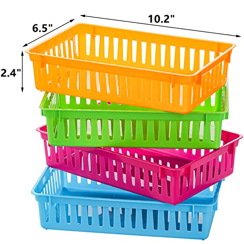 DEAYOU 16 Pack Classroom Storage Baskets Bins, Small Plastic Organizer Basket, Colorful Storage Trays, Crayon Pencil Containers for Paper, Desk, Shelf, Home School Office, 10.2" L x 6.5" W x 2.4" H - Image 2