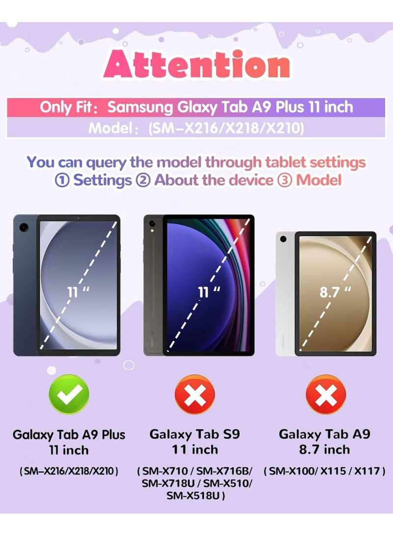 Samsung Galaxy Tab A9 Plus Case 11” Girls Cute Cat Kawaii Cover Girly 3D Cartoon Women Kitten with Rotating Handle Stand & Strap Soft Silicon Funda for Samsung A9 Plus Tablet Case - Image 2