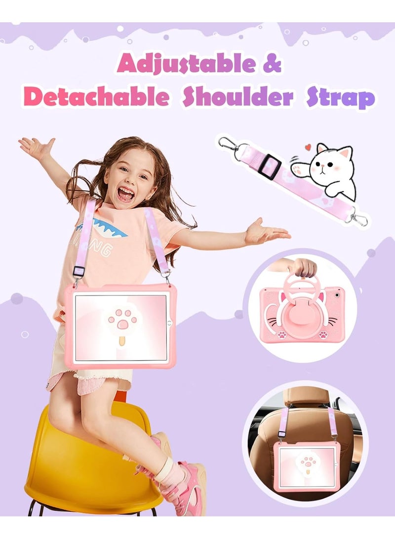Samsung Galaxy Tab A9 Plus Case 11” Girls Cute Cat Kawaii Cover Girly 3D Cartoon Women Kitten with Rotating Handle Stand & Strap Soft Silicon Funda for Samsung A9 Plus Tablet Case - Image 5