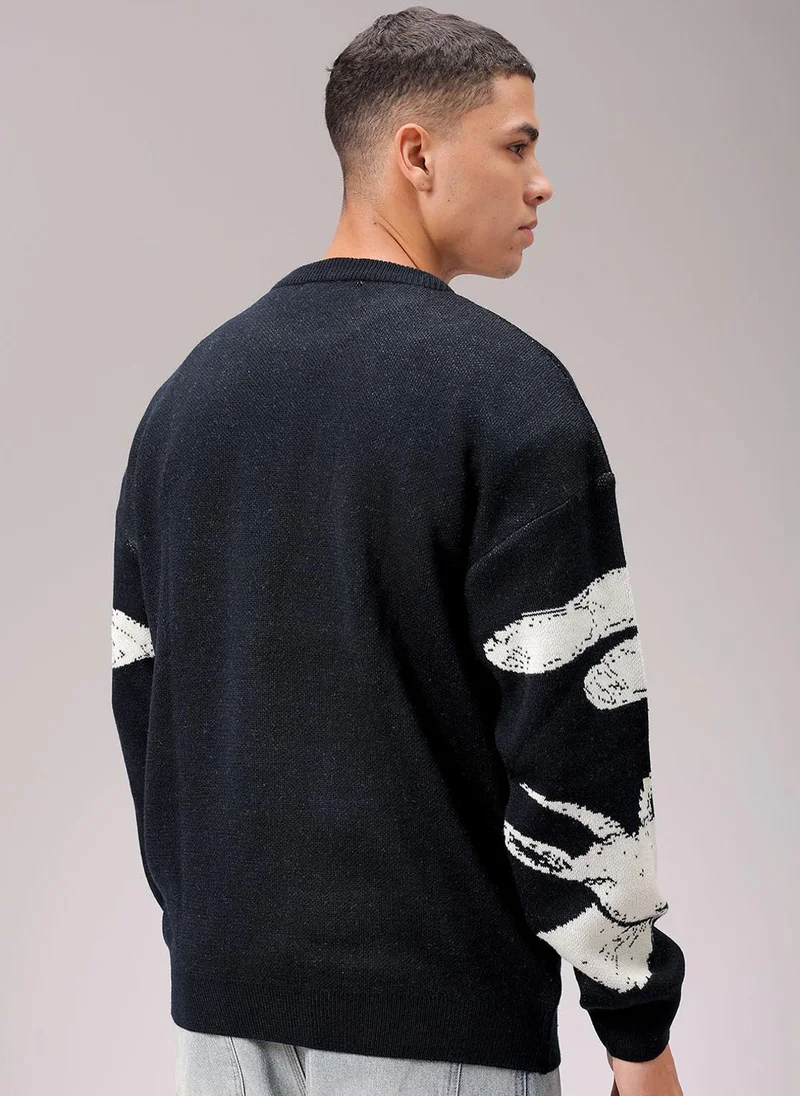 The Indian Garage Co Men Oversized Graphic Crew Neck Sweater
