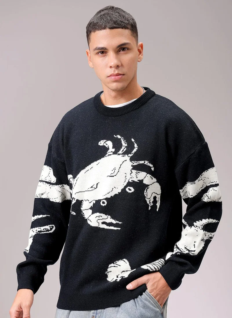 The Indian Garage Co Men Oversized Graphic Crew Neck Sweater