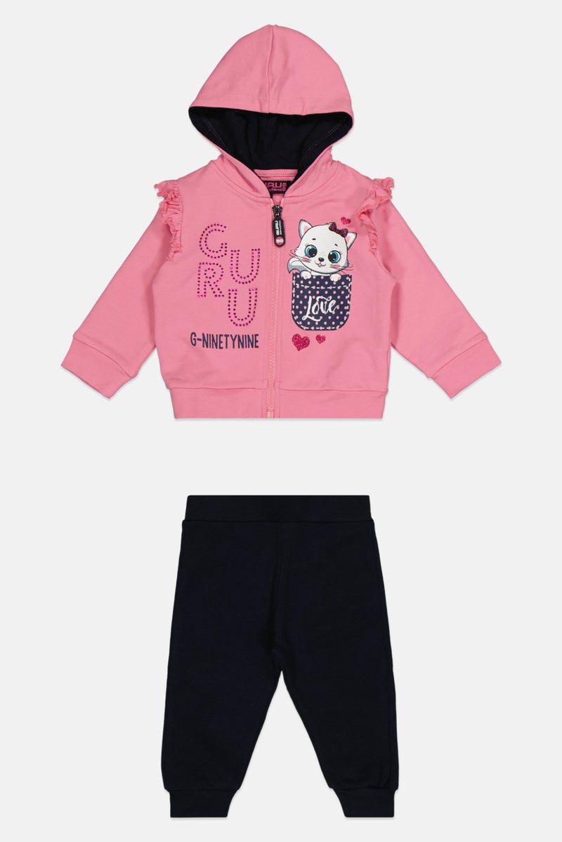 guru G99 By Guru Toddlers Girl 2 Pieces Graphic Print Hoodie With Bottom Set, Multicolor - Image 1