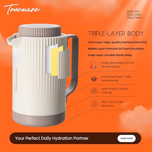 Trueware Amaze ISI Certified Inner Steel Thermoware 750 ML Hot & Cold Flask Jug, BPA Free, Leak Proof, Ideal for Tea, Coffee, Water, Hot and Cold Beverages - Image 3
