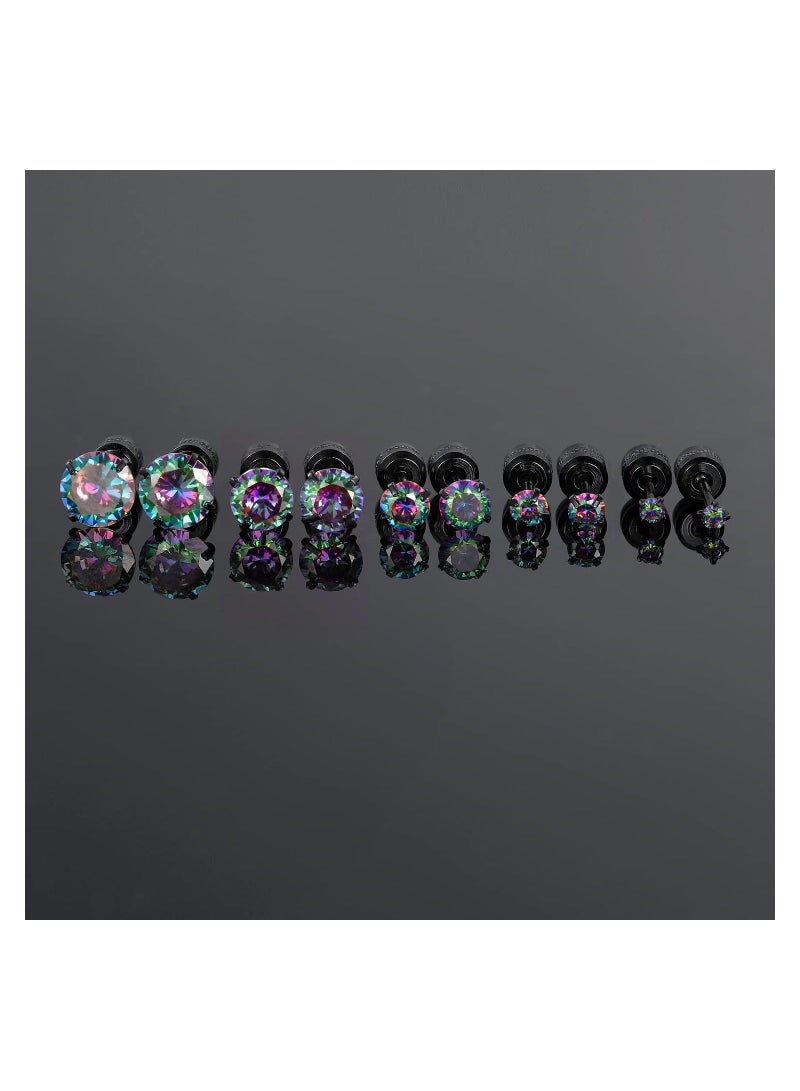 Y&D Titanium Screw Back Pack of Earrings Cubic Zirconia Studs for Women Men 20G Helix Piercing Post Surgical Stainless Steel Hypoallergenic Sensitive Ears Simulated Diamond, Crystal (Rainbow-Black) - Image 4
