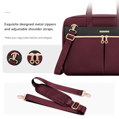 Ferkurn Laptop Bag Case Women Men Computer Bag Compatible with MacBook/HP/LG/Dell, Shoulder Strap Slim Carrying Messenger Briefcase, Wine Red, 17-17.3 Inch - Image 4