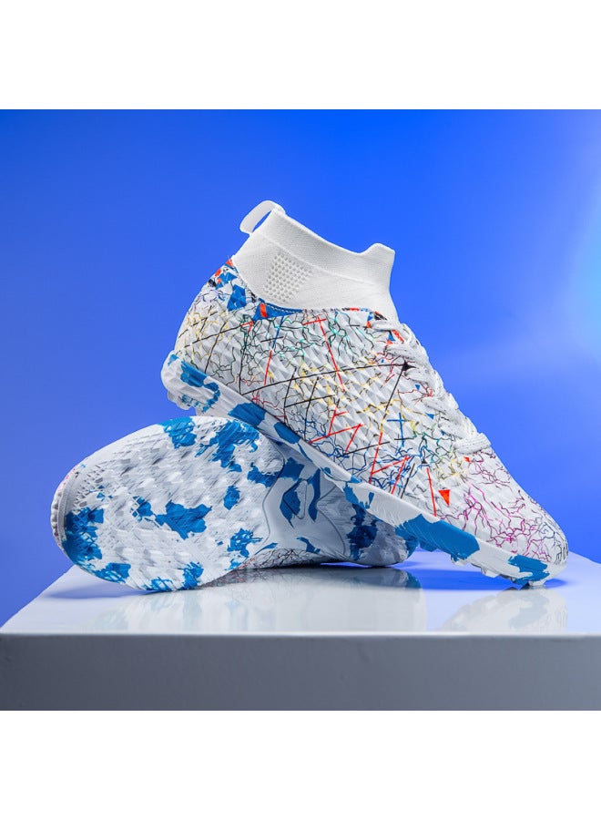H577 Broken Nails White C Luo Thorn 15 New Football Shoes High-top Boys And Girls Adult Primary School Children's Nail Broken Nail Training Shoes