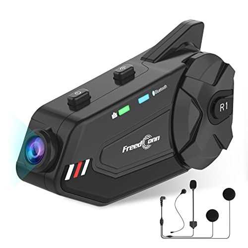 FreedConn Motorcycle Helmet Headset with Camera R1plus Helmet Intercom 1080P WiFi Motorcycle Communication Systems with CVC Noise Cancellation/Music Sharing /IP65 Waterproof(Comes with 64G TF Card) - Image 1