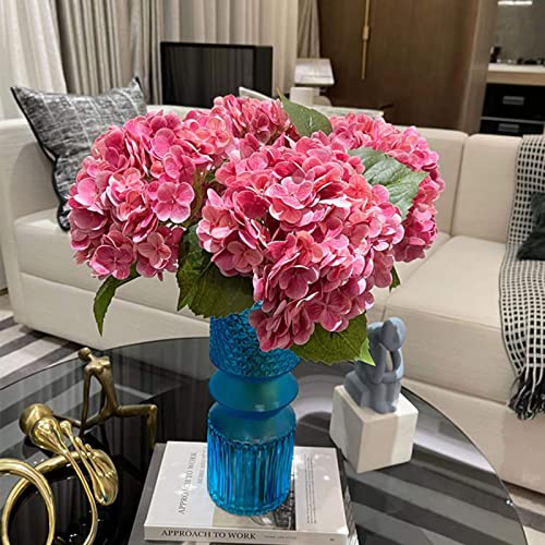 YalzoneMet 3 pcs Real Touch Hydrangea Artificial Flowers, 21" Dark Pink Large Long Stems Wedding Centerpiece Fake Flowers Heads Lifelike Thicks for Home Decor Party DIY Bridal Bouquet Table - Image 3