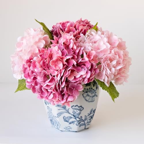 YalzoneMet 3 pcs Real Touch Hydrangea Artificial Flowers, 21" Dark Pink Large Long Stems Wedding Centerpiece Fake Flowers Heads Lifelike Thicks for Home Decor Party DIY Bridal Bouquet Table - Image 2