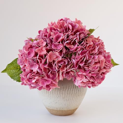 YalzoneMet 3 pcs Real Touch Hydrangea Artificial Flowers, 21" Dark Pink Large Long Stems Wedding Centerpiece Fake Flowers Heads Lifelike Thicks for Home Decor Party DIY Bridal Bouquet Table - Image 5