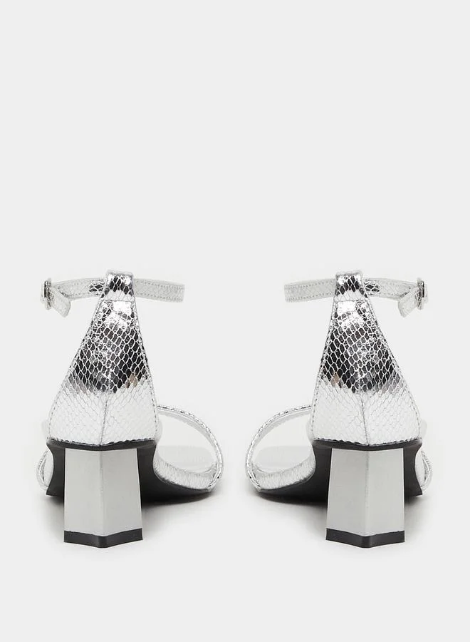 Styli Metallic Block Heel Sandals