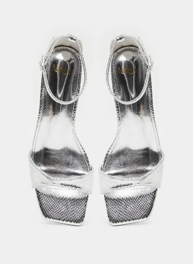 Styli Metallic Block Heel Sandals