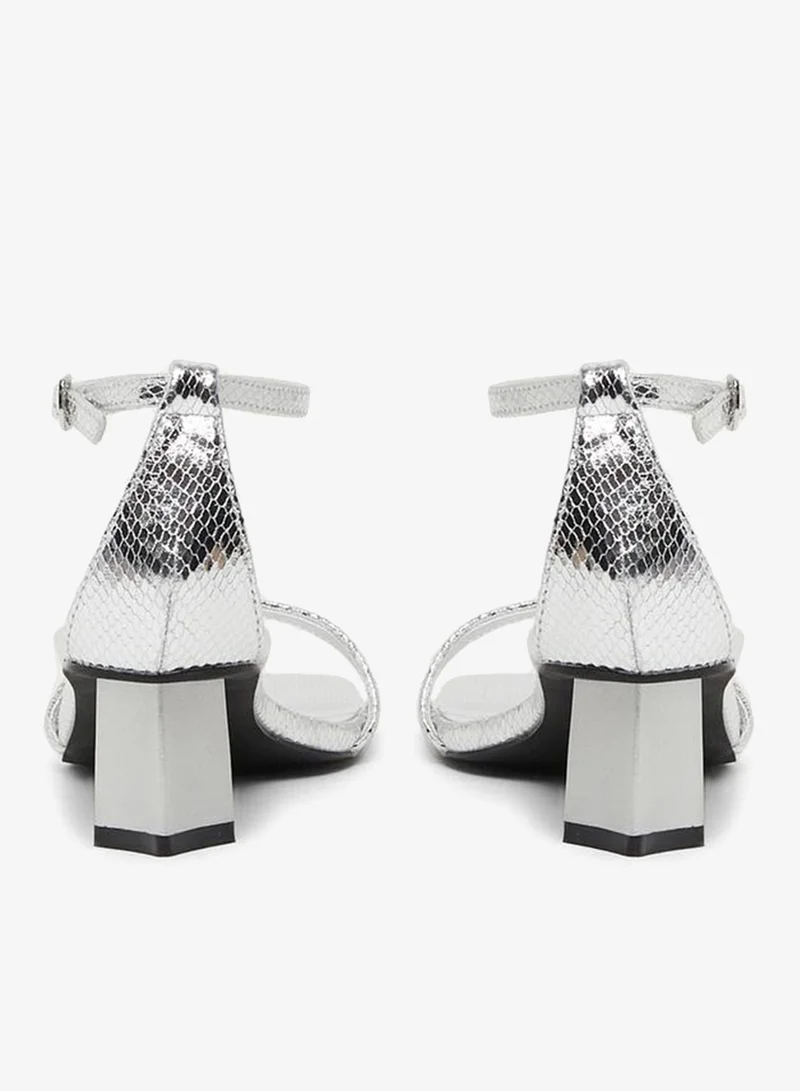 Styli Metallic Block Heel Sandals