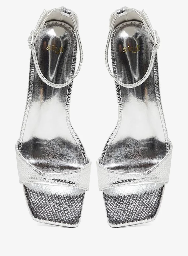 Styli Metallic Block Heel Sandals