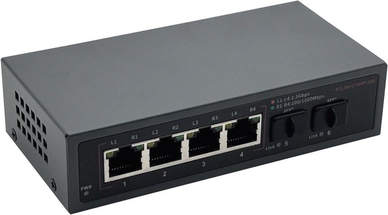 10Gtek 6 Port 25G Unmanaged Switch 4 x 25G BaseT Ports 2 x SFP Ports Support 1010010002500Mbps Adaptation Plug  Play  Ethernet Splitter - Image 2