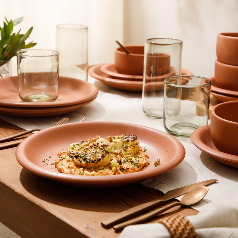 Bloomhouse - Two Time Oprah's Favorite Things Winner - Corsica Clay 12-Piece Stoneware Rustic Reactive Glaze Dinnerware Set - Stackable Plates Bowls Set Service for 4 - Matte Burnt Apricot Terracotta - Image 4