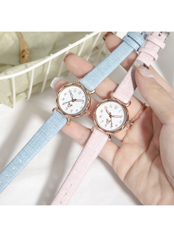 Mickey Mouse Twin Pack Kids Watches - Hypoallergenic Faux Leather Straps (Pink & Blue), Pin Buckle for School Children - Image 1