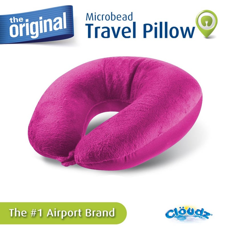 Cloudz Dual Comfort Microbead Airplane Travel Neck Pillow. Soft Cozy Plush Fabric on One Side, Cool Relaxing Spandex on The Other! Customize Your Comfort and Support at Home or On The Go! Bright Pink - Image 3