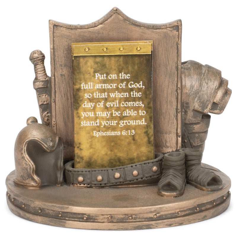 Dicksons Bronzetone Full Armor Scripture 3 x 4 Resin Decorative Tabletop Card Holder - Image 3