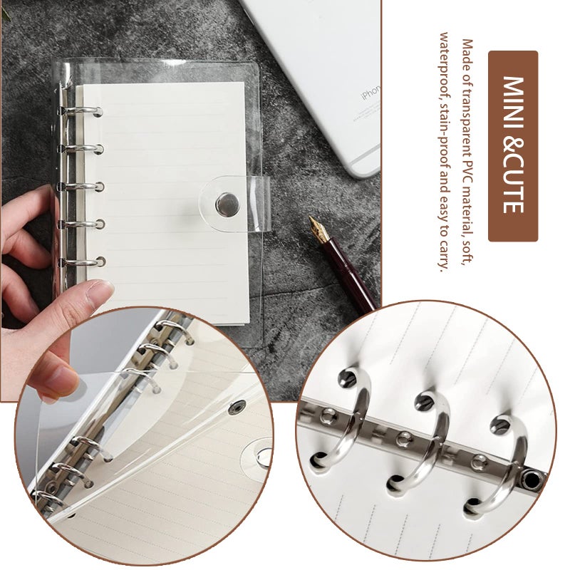 DY.2ten Refillable A7 Notebook Set with Cover - 6 Hole Loose Leaf PVC Binder Cover + 90 sheets (180 Pages) of Lined Paper + 4pcs A7 Zipper Binder Pockets + Ruler,for 6 Ring Binder Journal Notebook - Image 3