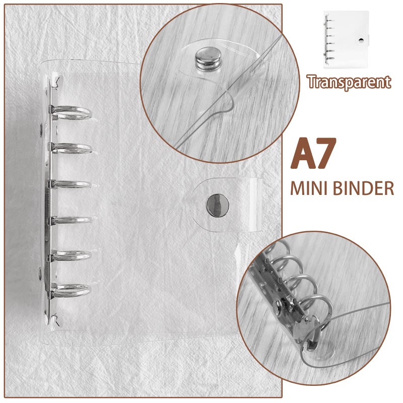 DY.2ten Refillable A7 Notebook Set with Cover - 6 Hole Loose Leaf PVC Binder Cover + 90 sheets (180 Pages) of Lined Paper + 4pcs A7 Zipper Binder Pockets + Ruler,for 6 Ring Binder Journal Notebook - Image 4