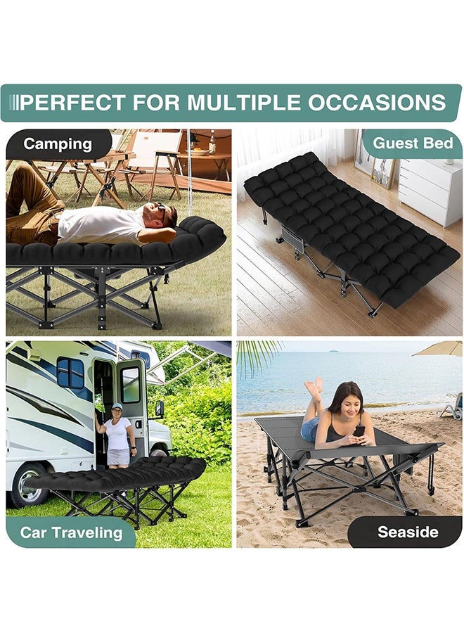 RollsTimi  Folding Camping Cot, Portable Camping Bed with Pearl Cotton Mattress, Oxford Sleeping Cot for Adults, Outdoor Travel Camp Beach,Black - Image 3