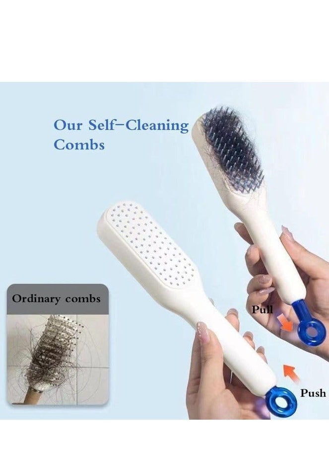 Generic Self Cleaning Hair Brush, Anti-Static Massage Comb, Retractable Hair Comb, Self-Cleaning Lifting Brush, Telescopic Comb -(White)  - Image 4