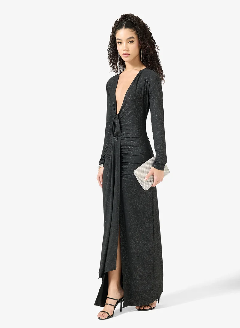 Plunge Neck Draped Dress