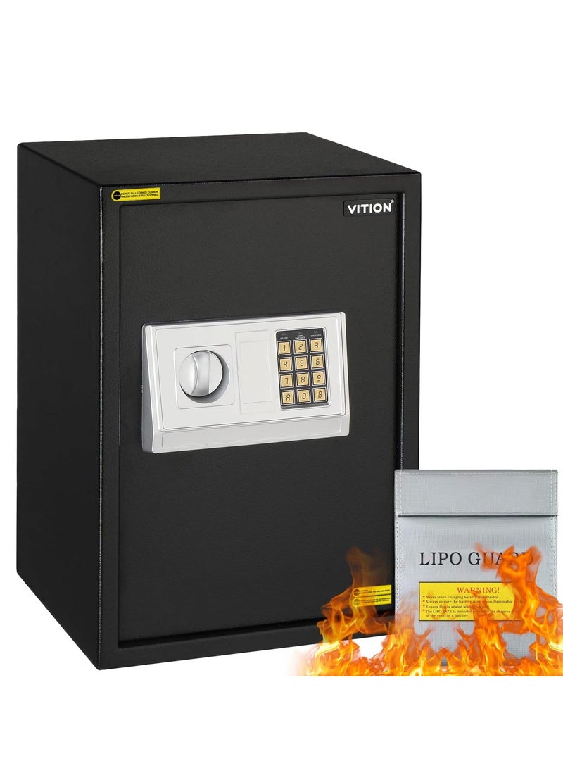 VITION Safe Box with Fireproof Bag, Fire Resistant Large Home Office Steel Security Safe Box with Programmable Digital Keypad Lock, Removable Shelf - Size 50x35x30cm - Image 1